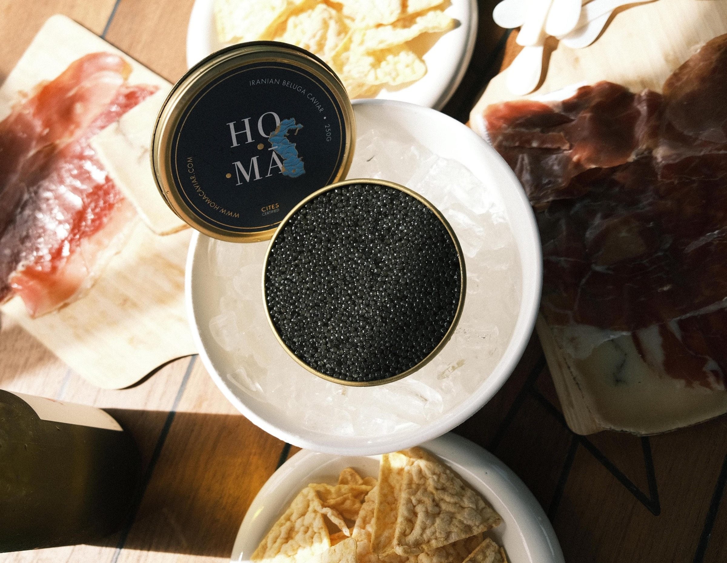 HOMĀ caviar shared at a Hong Kong table